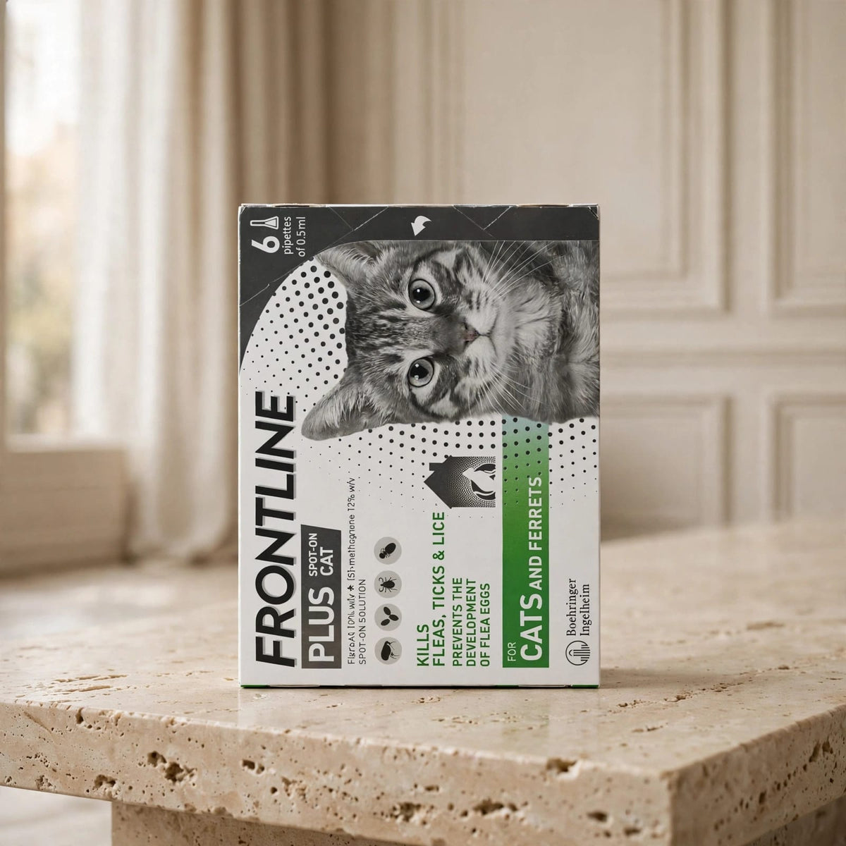 Frontline Plus Spot-On For Cats and Ferrets - Kills Fleas, Ticks & Lice - 6 Pipettes