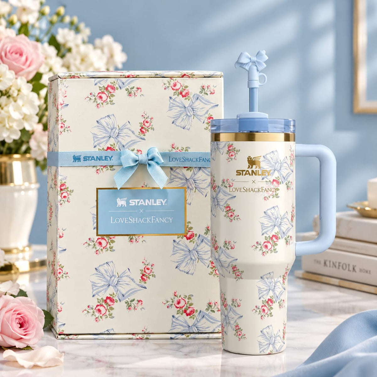 Stanley x LoveShackFancy Quencher Tumbler 40oz - Floral Bow Edition - Limited Collaboration with Box