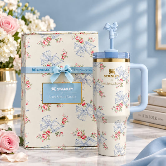 Stanley x LoveShackFancy Quencher Tumbler 40oz - Floral Bow Edition - Limited Collaboration with Box