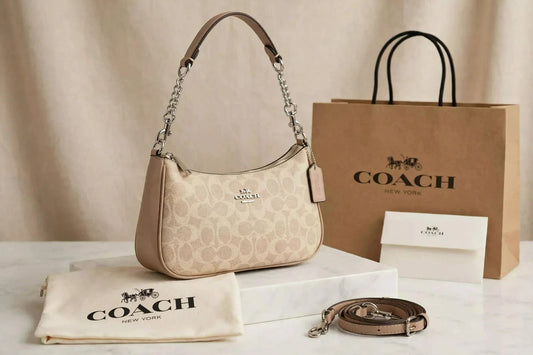 Coach Teri Hobo Shoulder Bag In Signature Canvas - Sand / Taupe - Crossbody Bag For Women