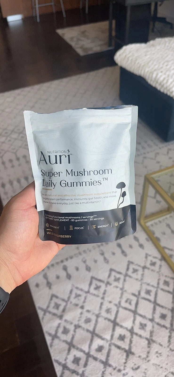 Auri Super Mushroom Daily Gummies, 12 Mushroom Blend with Chaga 60 Gummies EX25