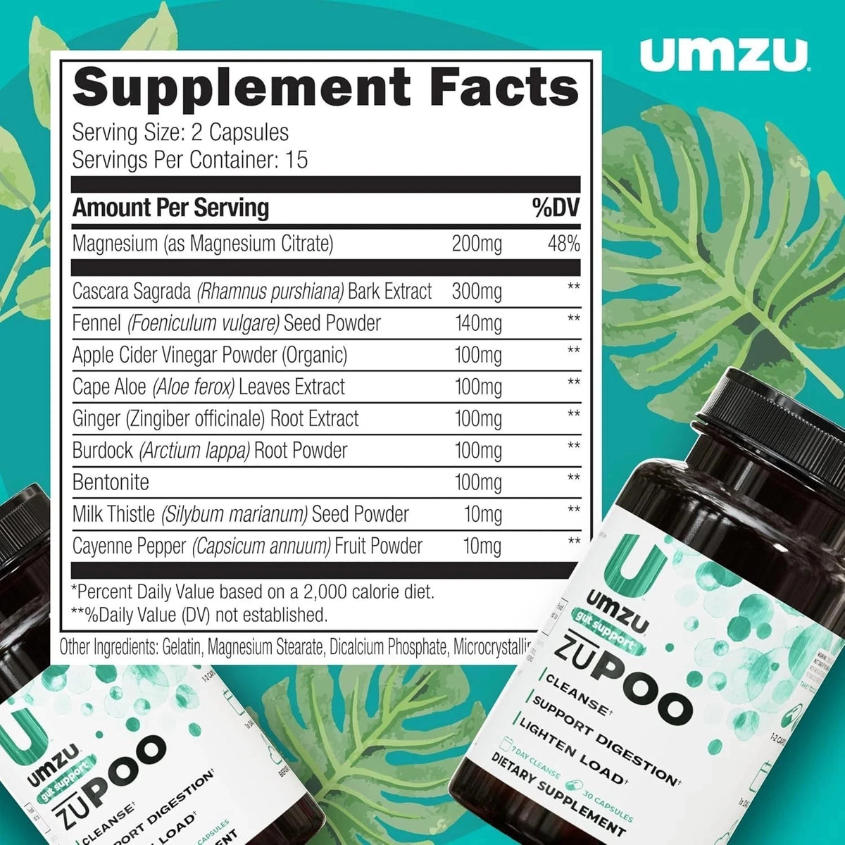 UMZU Zupoo Gut Support Colon Cleanse Dietry Supplement 30 Capsules