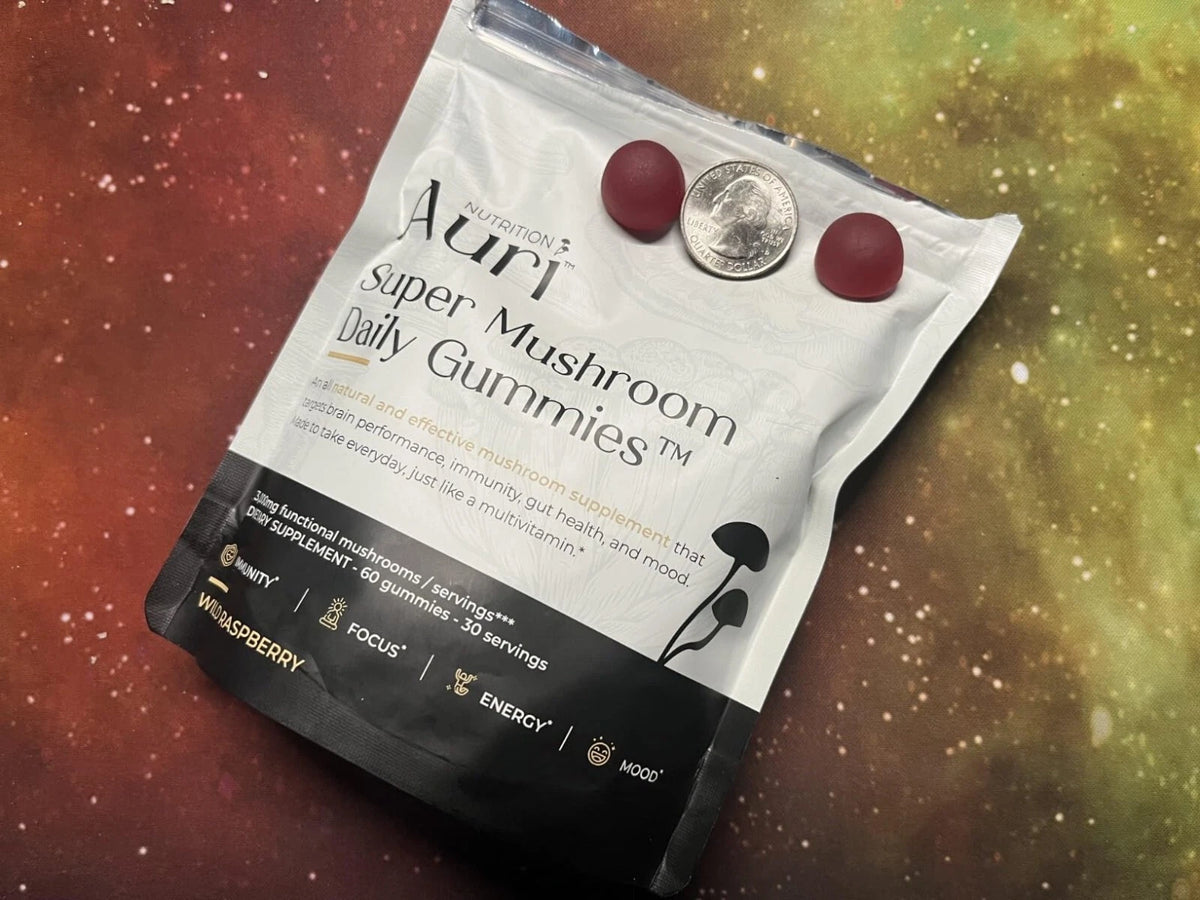 Auri Super Mushroom Daily Gummies, 12 Mushroom Blend with Chaga 60 Gummies EX25