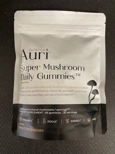 Auri Super Mushroom Daily Gummies, 12 Mushroom Blend with Chaga 60 Gummies EX25